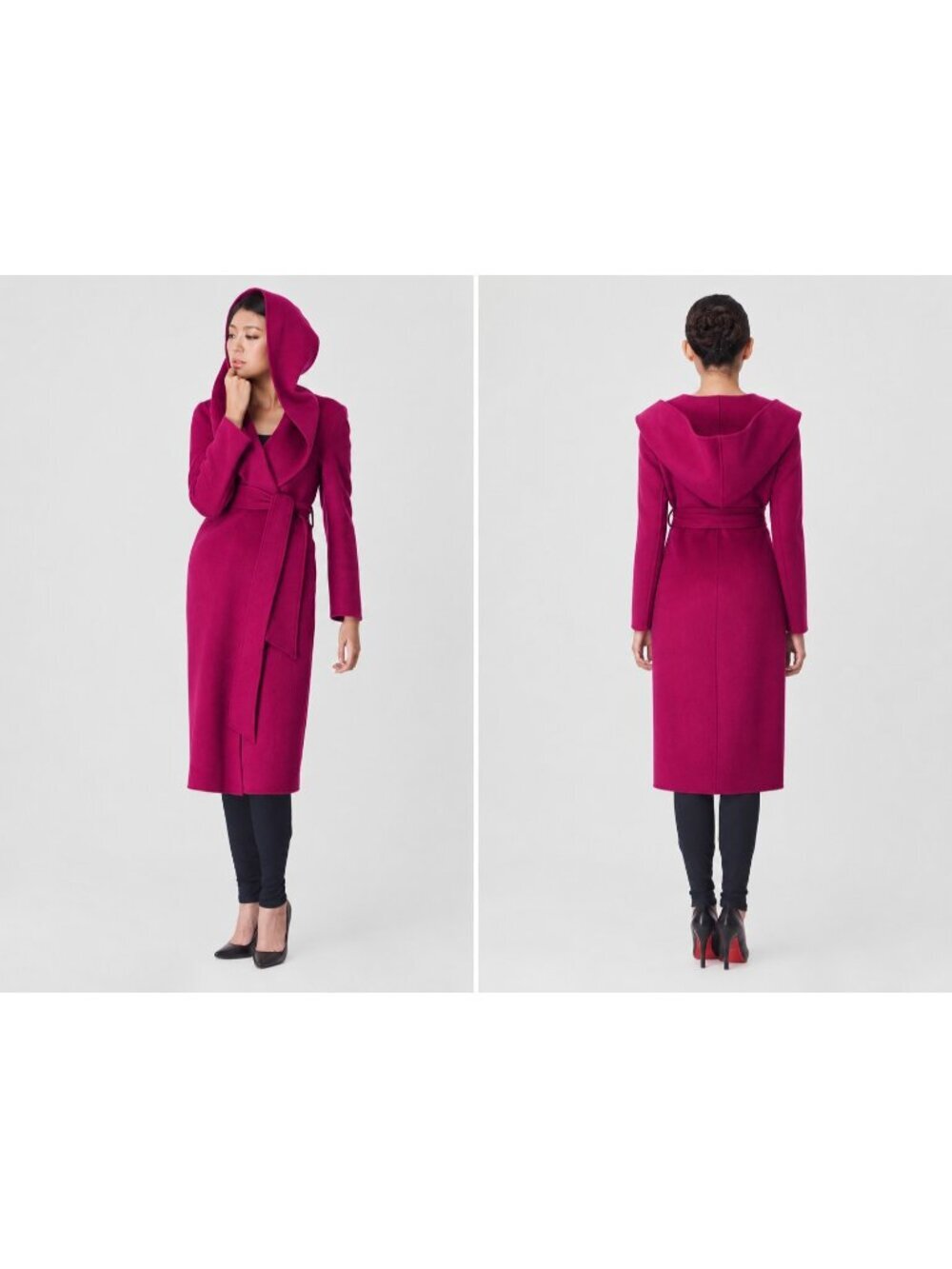 Amberleaf Hooded Wool Cashmere Wrap Coat Women’s Size 12 Pink Belted Long Coat